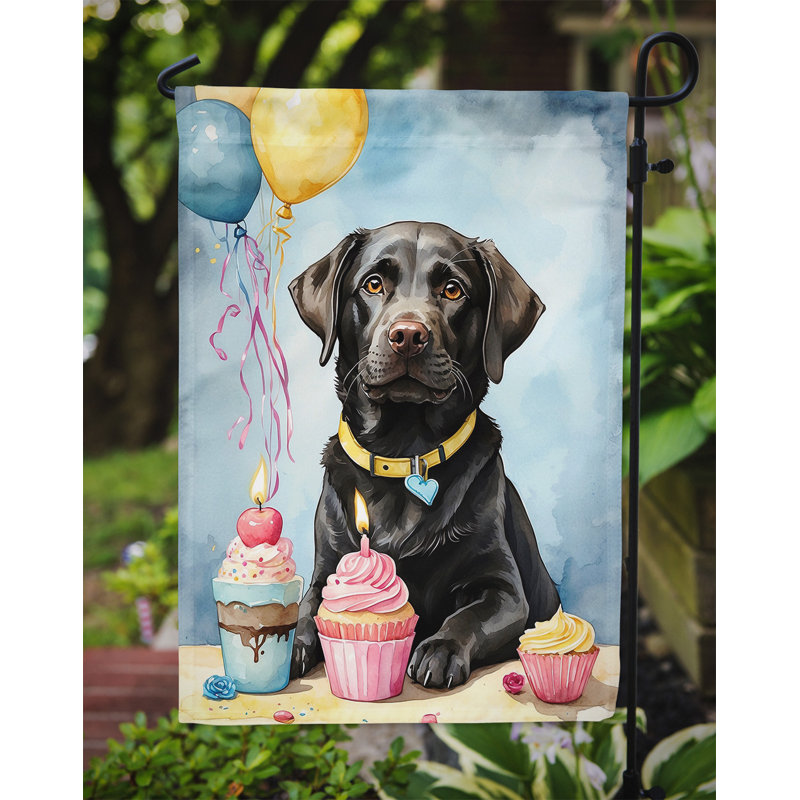 Drapeau de jardin «Happy Birthday», Labrador Retriever noir