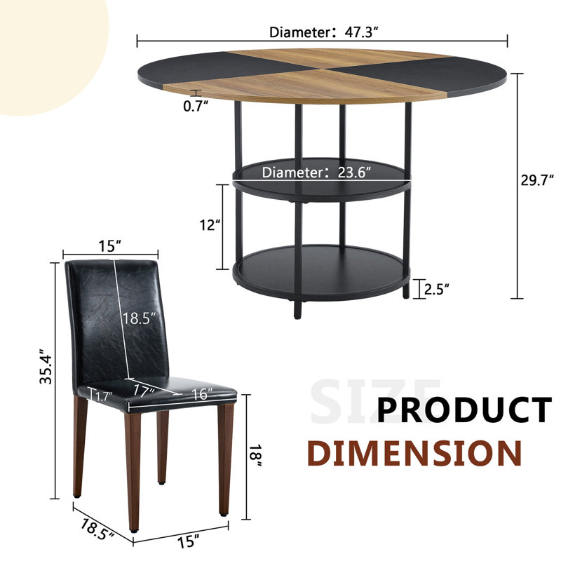 Élégante table de salle à manger 47,3 pouces avec rangement - double couche, tissu d'ameublement noir Diameter Collection double revêtement