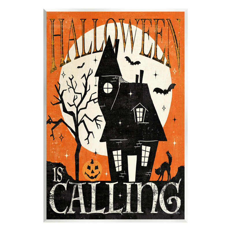 «Halloween Is Calling Haunted House» par Véronique Charron - impression sans cadre sur panneau de fibres à densité moyenne