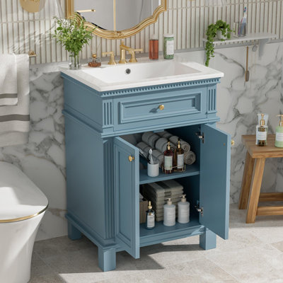 Meuble-lavabo autoportant de 24 po avec lavabo et rangement à fermeture en douceur