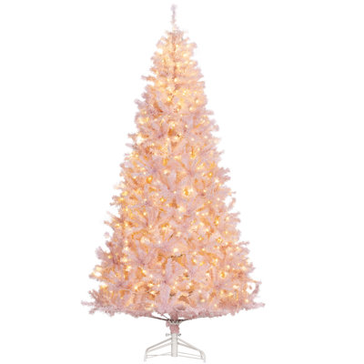 7.5' Tall Prelit Christmas Tree Douglas Fir Artificial Christmas Tree With Realistic Branches, 500 Warm White LED Lights And 1346 Tips, Pink