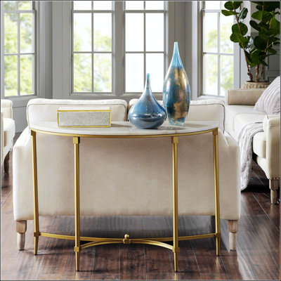 Bordeaux Console Table With White Marble Top And Gold Metal Legs, Perfect For Sophisticated Entryways And Living Spaces.