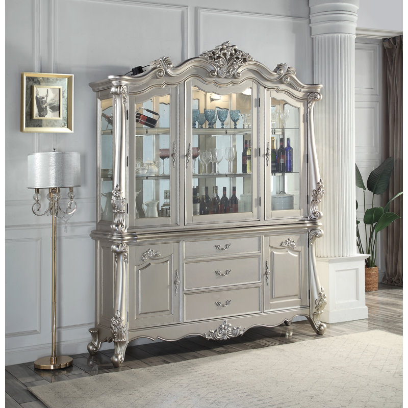 Bently Transitional Rectangular Hutch and Buffet with Touch Light in Champagne