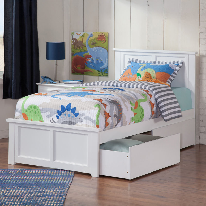 Amear Solid Wood Storage Platform Bed with Under Bed Drawers, White, Twin