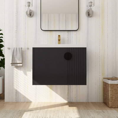 Bathroom Wall Mounted Vanity With Ceramic Sink And Soft Close Door