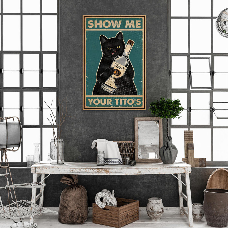 Chat noir - impression sur toile tendue, H 14 po x l 11 po x P 1,25 po