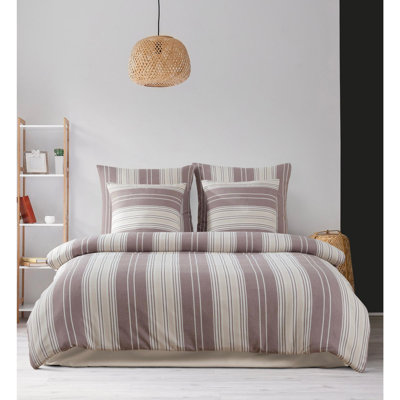 Double Quilt Cover Set (King Size), Brown & Beige, 78.7 x 78.7 inches | 70% Cotton / 30% Polyester, 120 Thread Count | Machine Washable, Button Closure, Includes 2 Envelope Pillowcases | Stylish & Comfortable Bedding