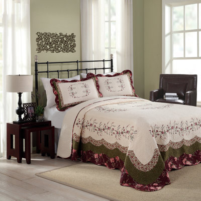 Brooke Floral Embroidered Pieced Single Bedspread/Coverlet