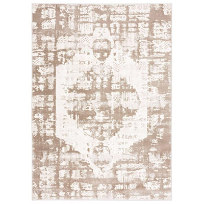 Tapis oriental brun en polypropylène tissé à la machine Brisseyda
