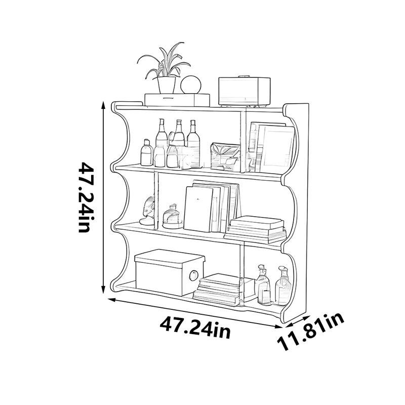 Bibliothèque rétro de style français, (3 tablettes) H 47,24 po x l 47,24 po x P 11,81 po