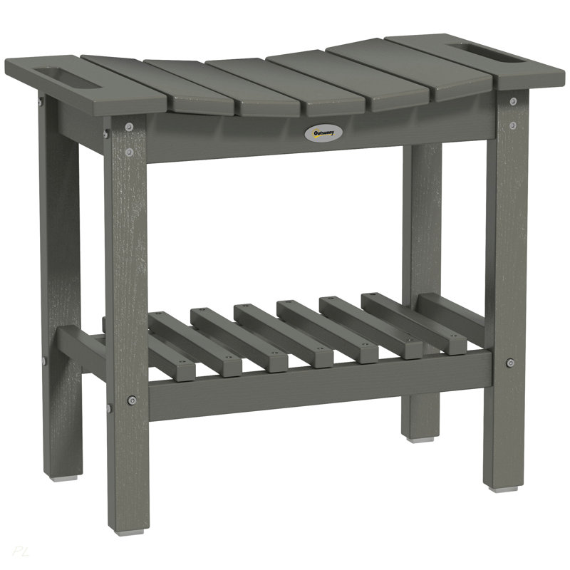 Outsunny Shower Bench, HDPE Shower Stool with Handle, Storage Shelf for Indoor Outdoor