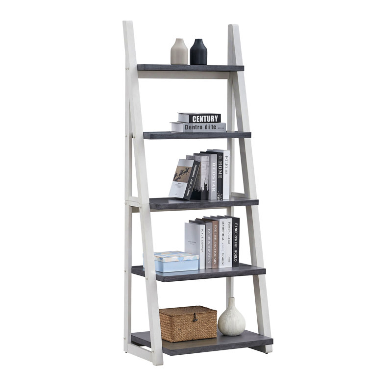 Étagères à 5 niveaux, bibliothèque, étagère de rangement, bibliothèque avec cadre en bois d'hévéa, tablette échelle pour salon, bureau à domicile, cuisine, chambre à coucher, appartement