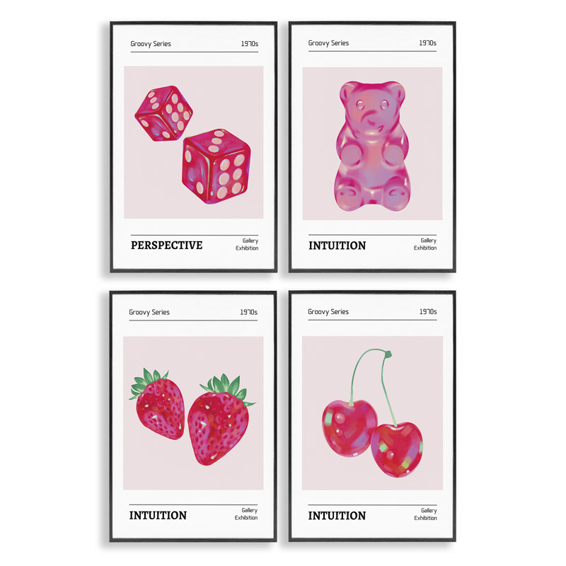 «Groovy Pink Gallery», ensemble de 4 impressions sur toile encadrées, design par LSR Design Studio, H 18 po x l 48 po