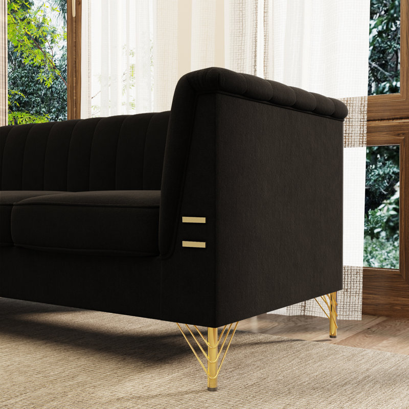 Eugeniu 83.46'' Velvet Sofa, Black Velvet