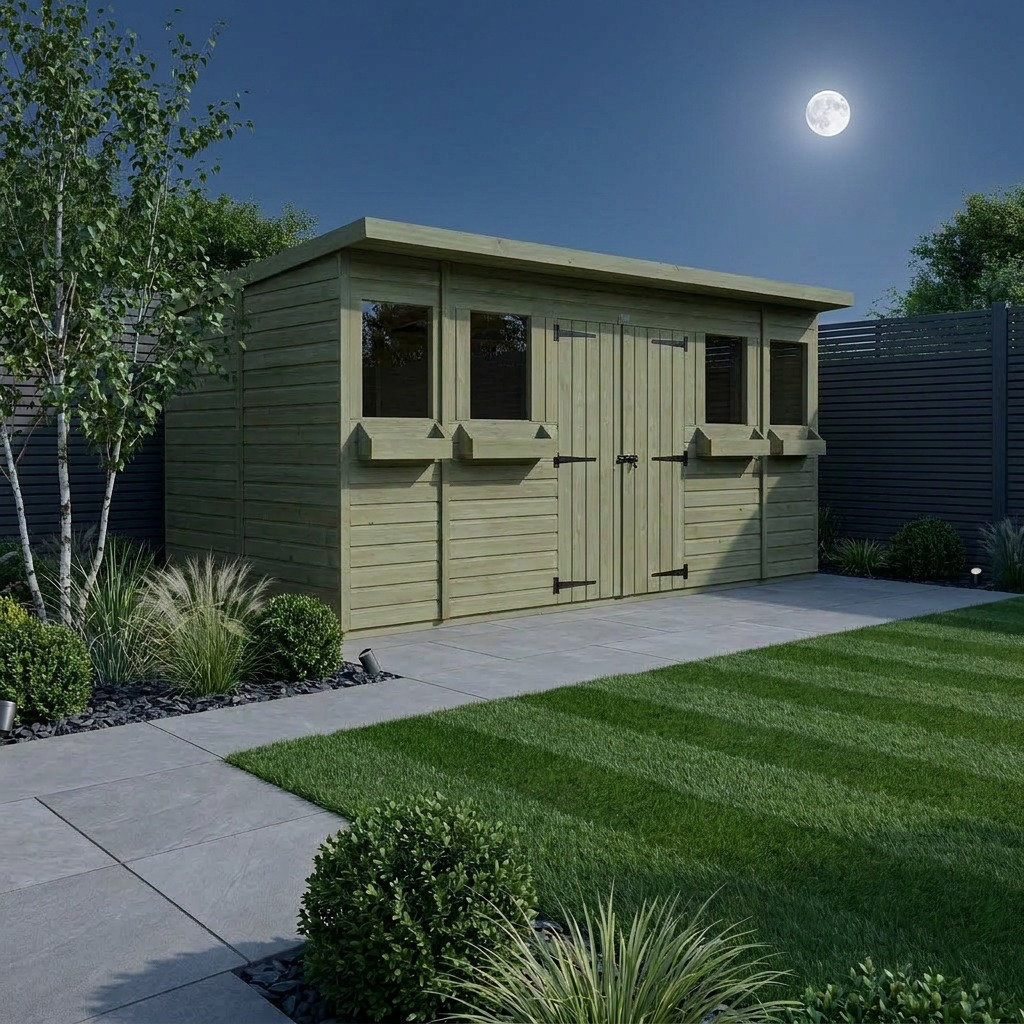 Total Sheds 14ft x 5ft Pent Summer Shed - Toughened Glass External Planters - Pressure Treated Timber - UK Manufactured