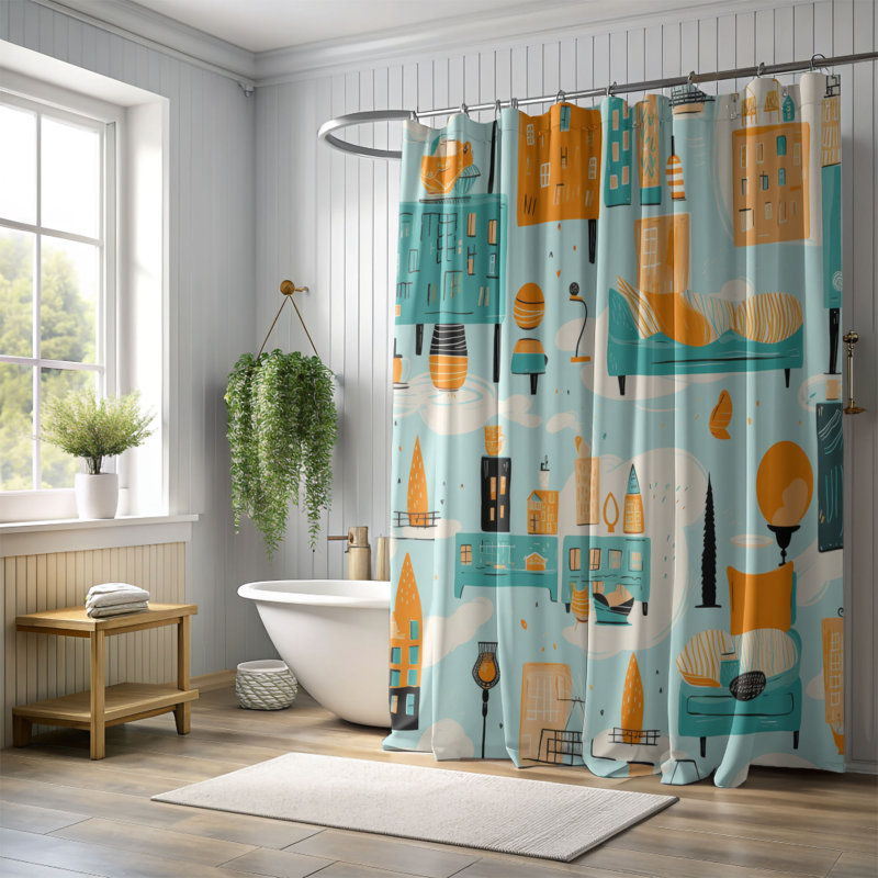 Lively Town - Premium Shower Curtain, 74"H x 71"W