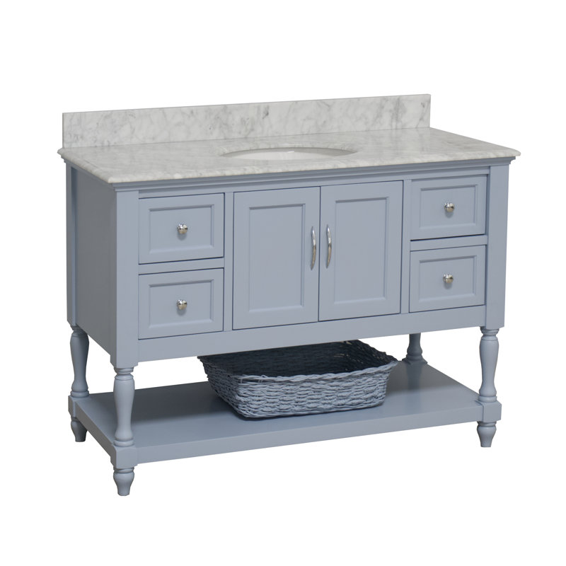Hampton 48'' Single Bathroom Vanity with Top, Carrara Marble, Powder Blue