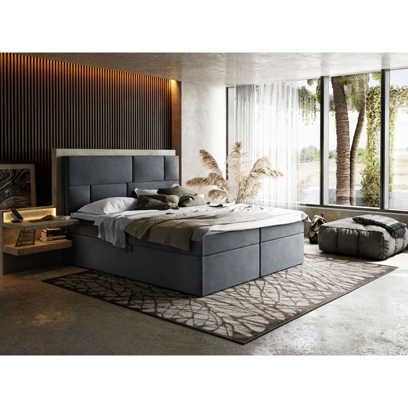 Lundell Lucy Box Spring Bed with Topper and Storage, Dark Grey, Super King (6')
