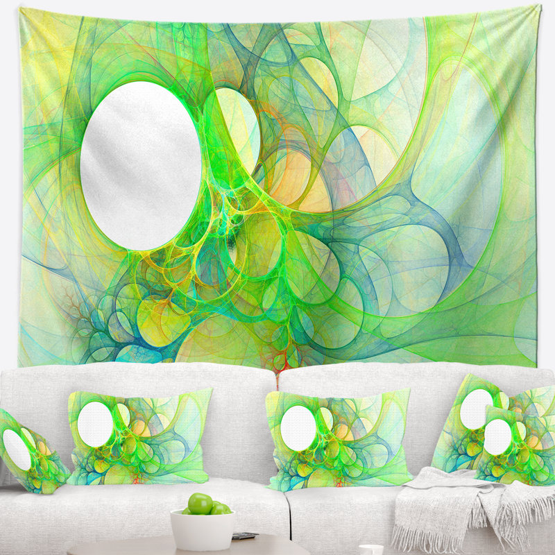 Ailes de ange abstraites en tapisserie vert, H 32 po x l 39 po