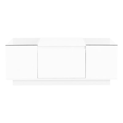 High - Gloss Coffee Table With Transparent Glass, 16 Color Lighting, And Open Drawers Minimalist Led Strip, Glass Surface, Hidden Storage