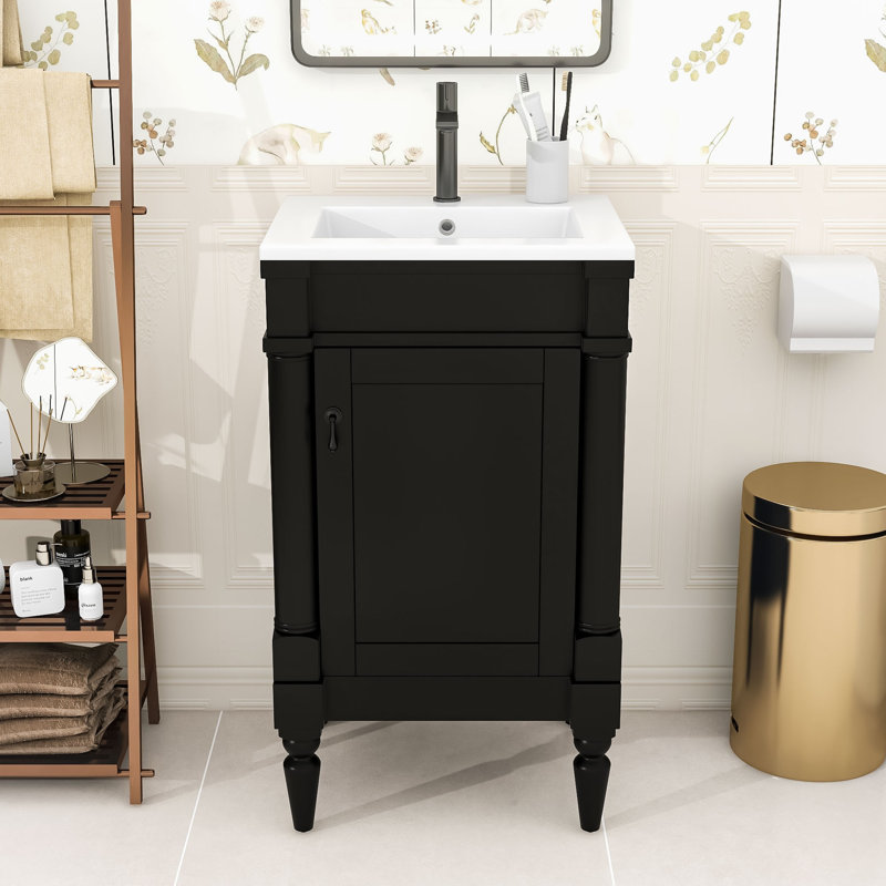 Modern Rustic Freestanding Single Bathroom Vanity with Ceramic Sink and Ample Storage, Black