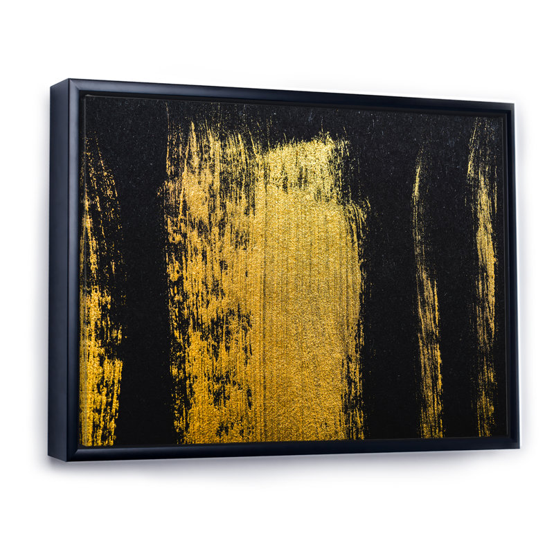 Coups de pinceau vert doré - Impression sur toile, H 16 po x l 32 po x P 1 po, Cadre flottant noir