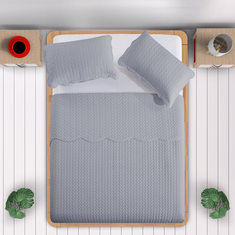 Ensemble de couvre-lit en microfibre embossée 3 pièces avec taies d'oreiller assorties, Argent argent