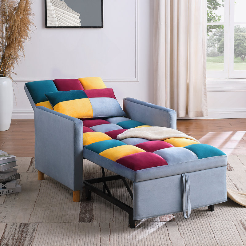 Canapé-lit convertible, fauteuil réglable avec coussin, fauteuil multifonctionnel en velours doux pour le salon, le dortoir, un appartement, une chambre ou un bureau