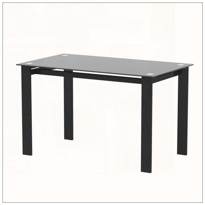 Table de salle à manger moderne en verre trempé noir - Pieds rectangulaires en métal, facile à nettoyer