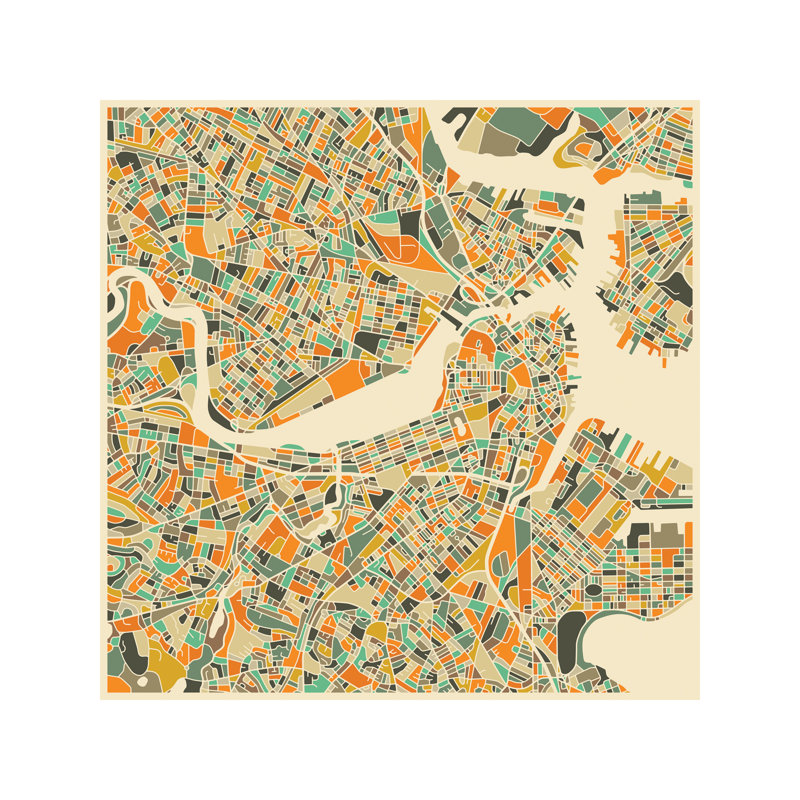 Abstract City Map Of Boston by Jazzberry Blue - No Frame Print on Canvas, 93.98 cm H x 93.98 cm W x 3.175 cm D