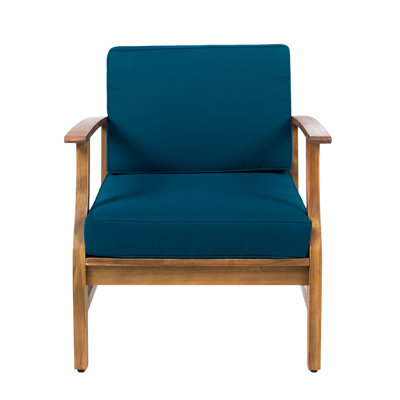 Blue Club Chair With Wood Construction, Weather Resistance In Blue, , Delightful Slat Panels