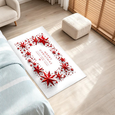 Red Machine Washable,Christmas of Foil Stars with Holiday Indoor Area Rug