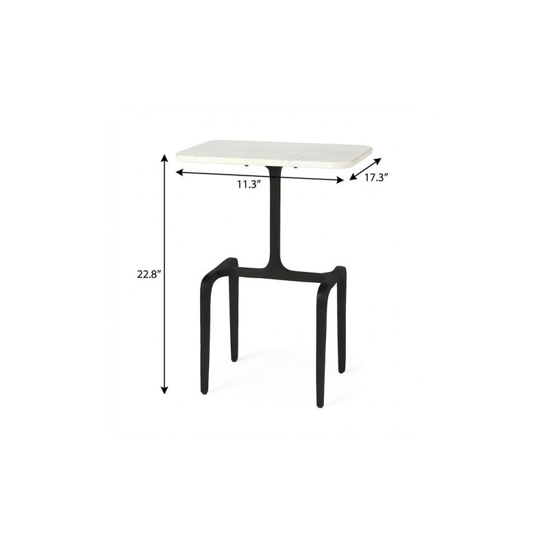Table d'appoint en marbre blanc et noir et fer de 23 pouces
