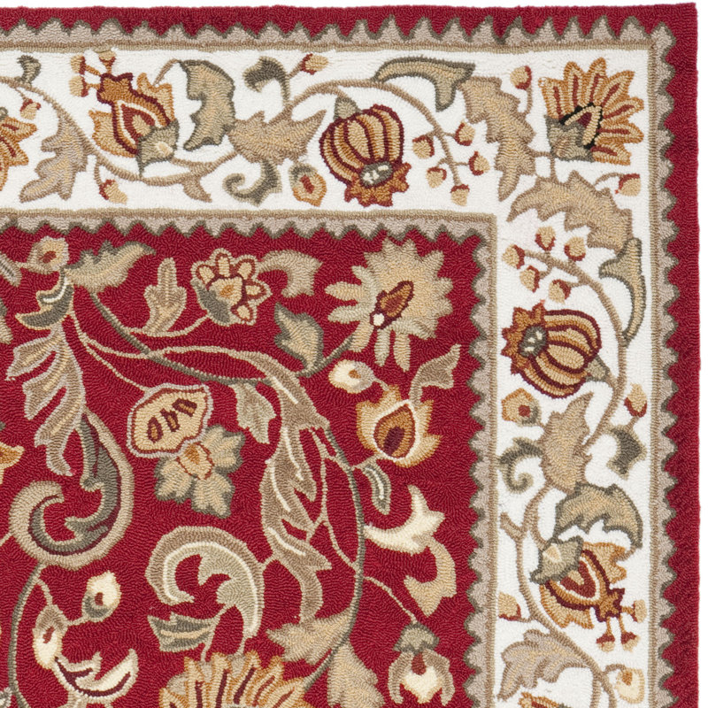 Tapis intérieur / extérieur rouge crocheté à la main Harkins, Rectangle 2 pi 6 po x 4 pi