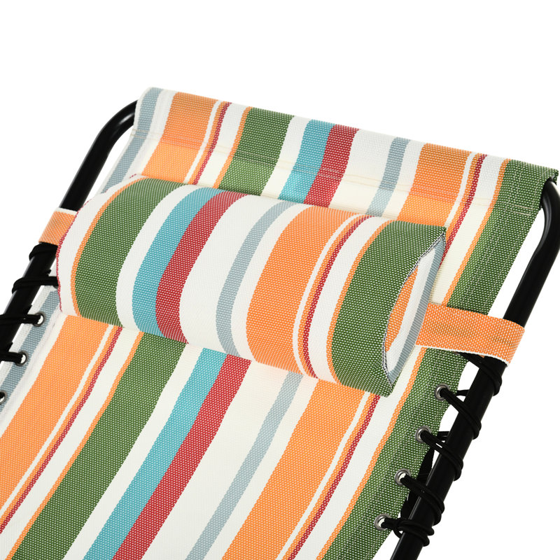 Portable Yard Lounge Seat - Folding Chaise, 4 , Breathable Mesh & Bungee Seat, Pillow, Yellow Poolside Chair Chaise Lounge, Pillow