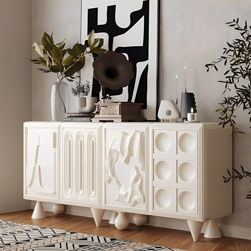 Buffet de rangement style crème français, H 33,46 po x l 70,86 po x P 15,74 po, Crème