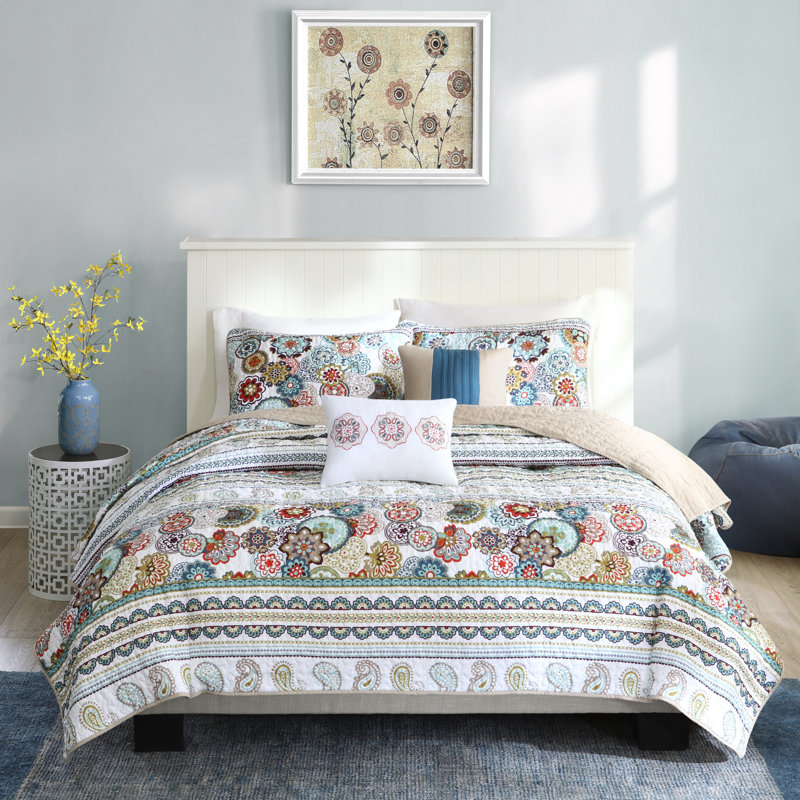 Blue Twin Reversible Microfiber Quilt Set with Decorative Pillows