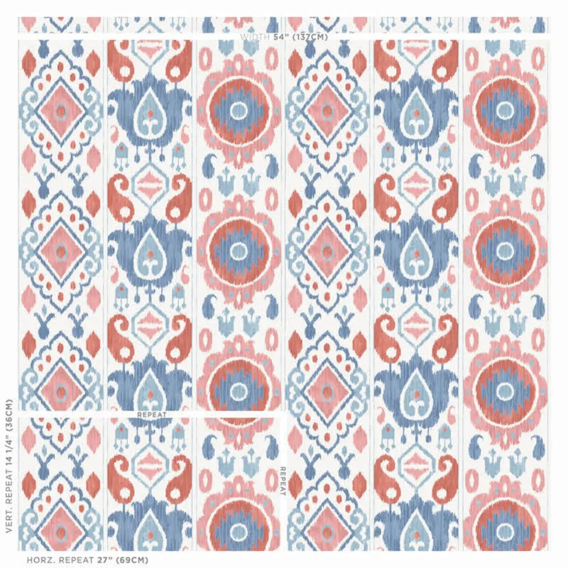 Elizia Ikat Wallpaper, Rose & Indigo