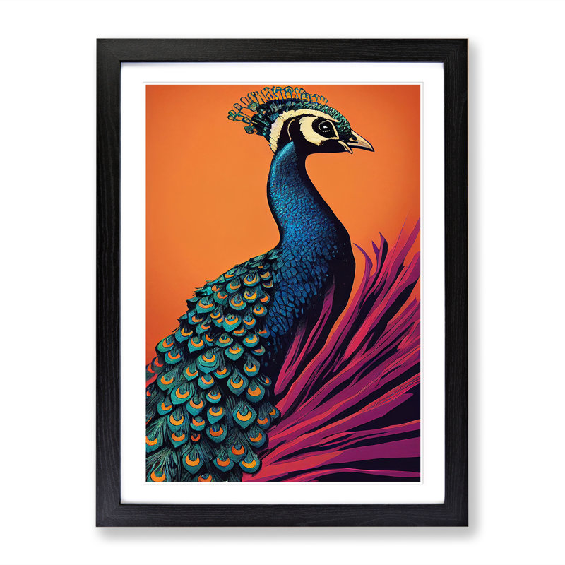 Virtuous Peacock - Wall Art, Black Framed, 66cm H x 48cm W, White