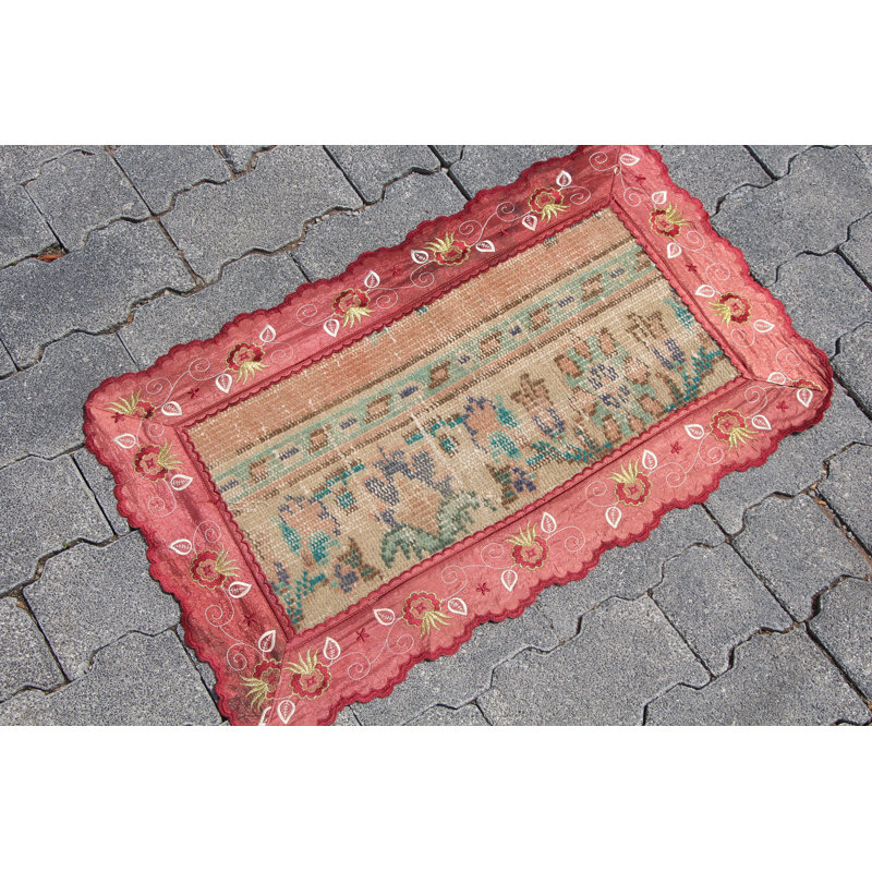 Tapis vintage rétro Oushak - tapis oriental pour chambre ou salle de bain orange