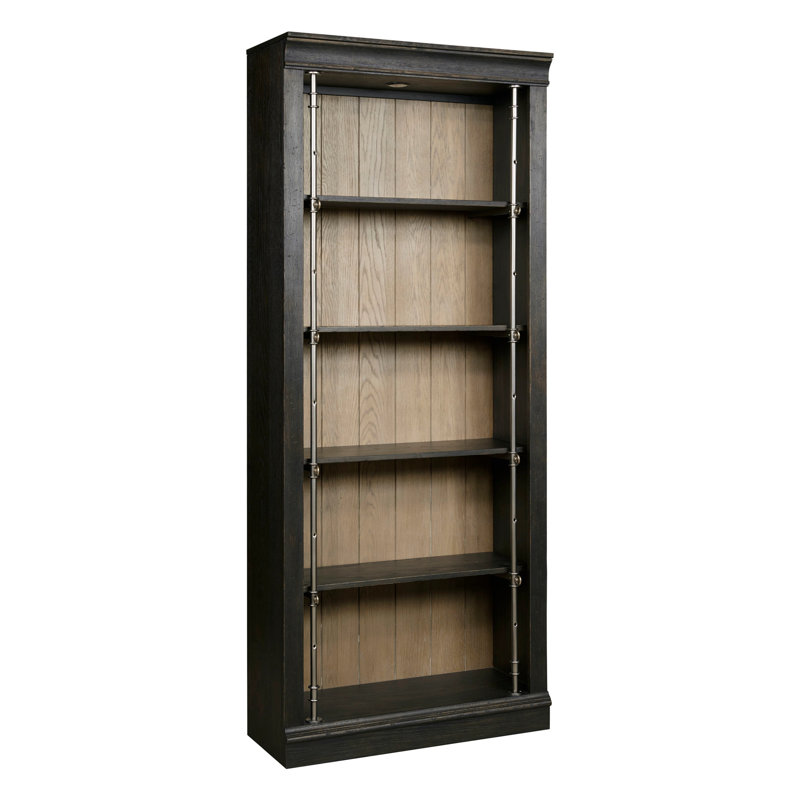 Bibliothèque Anjoli H 88 po x l 40 po, Noir frotté / brun / étain