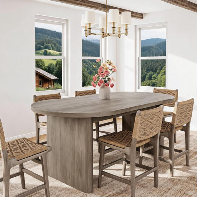 63"Oval Farmhouse Dining Table, Sturdy Wooden Base Kitchen Table