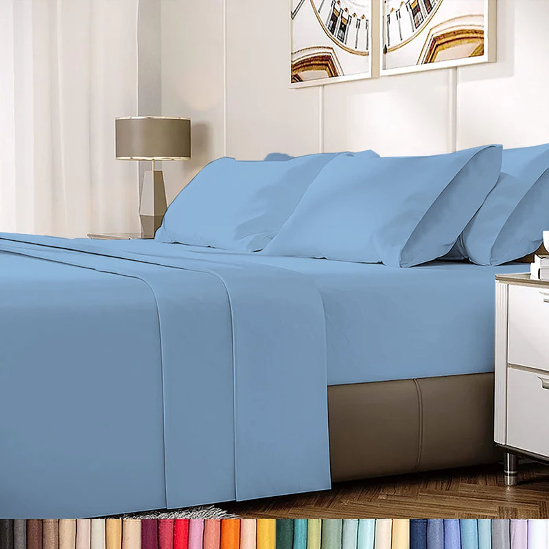 Ensemble de draps en rayonne de bambou 6 pièces , Ensemble de draps pour taille de lit grand avec un, Ciel