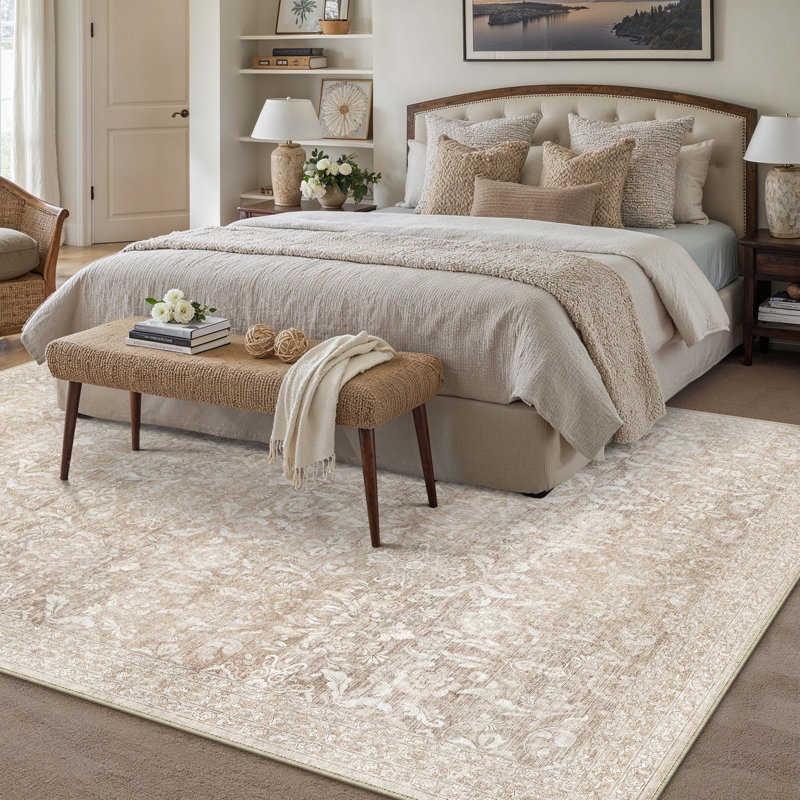 Ruby Machine Washable Vintage Area Rug With Non-Slip Backing, Rectangle 6' x 9'
