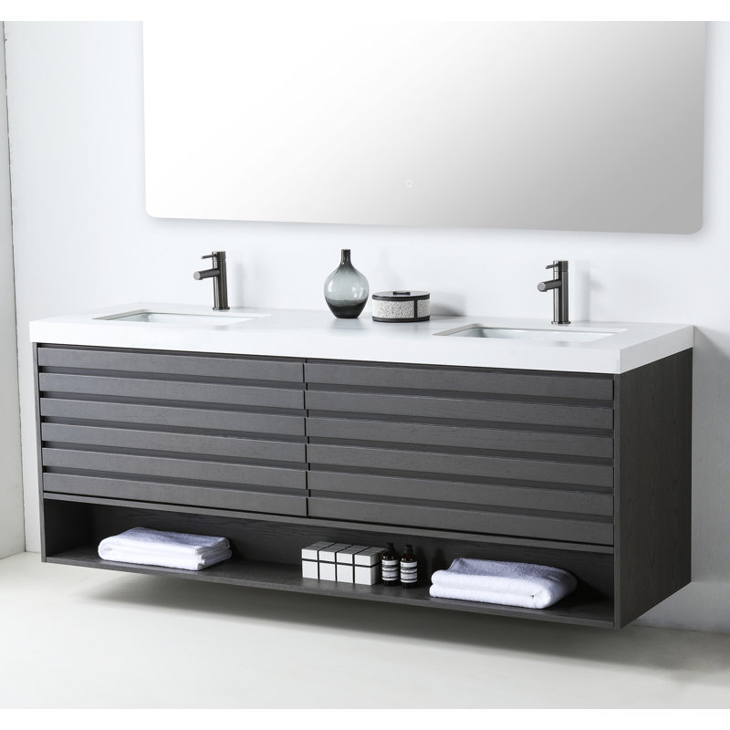 Meuble-lavabo 72 po Maumelle, Gris anthracite, Blanc