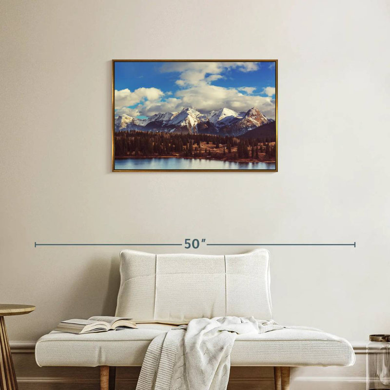 Paysage de montagnes Rocheuses, Cadre flottant doré, 31 po x 21 po