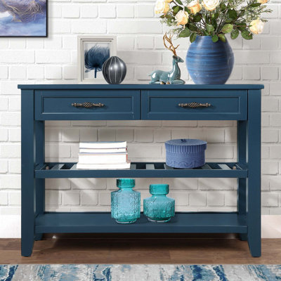 Ajada Wood Storage Console Table with 2 Storage Drawers and 2 Tiers Shelves