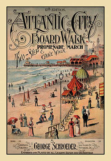 « atlantique city board walk promenade mars », affiche rétro, H 30 po x l 20 po