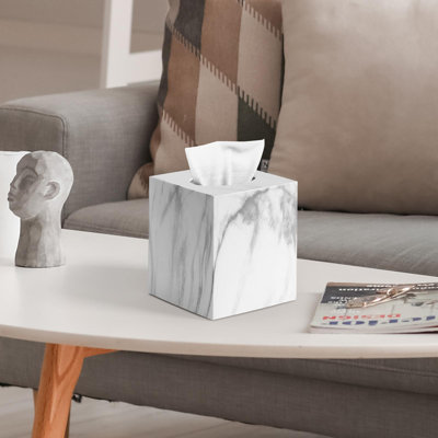Square Tissue Box Cover, Marble Modern Facial Paper Holder, Cube Acrylic Tissue Holder Accessories