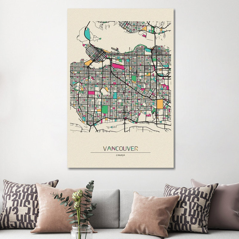 «Vancouver, Canada Map» par Ayse Deniz Akerman, impression sur toile tendue, H 60 po x l 40po x P 1,5 po